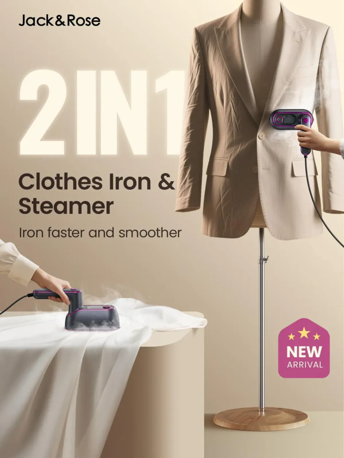 Jack&Rose 2-in-1 clothes iron and steamer for travelers — iron faster and smoother. New arrival.